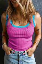 Load image into Gallery viewer, Fiery Red Colorblock Edge Ribbed Knit U Neck Tank Top - Fashion Queen -  7
