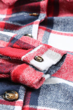 Load image into Gallery viewer, Fiery Red Hooded Plaid Button Front Shacket - Fashion Queen -  16
