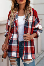 Load image into Gallery viewer, Fiery Red Hooded Plaid Button Front Shacket - Fashion Queen -  9
