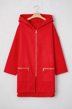 Load image into Gallery viewer, Fiery Red Solid Color Casual Zip up Hooded Coat - Fashion Queen -  10

