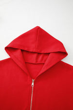 Load image into Gallery viewer, Fiery Red Solid Color Casual Zip up Hooded Coat - Fashion Queen -  12
