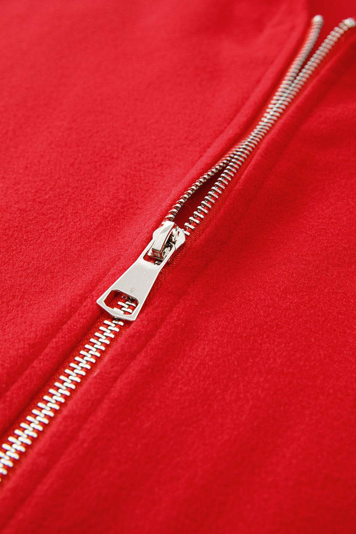 Fiery Red Solid Color Casual Zip up Hooded Coat - Fashion Queen -  13