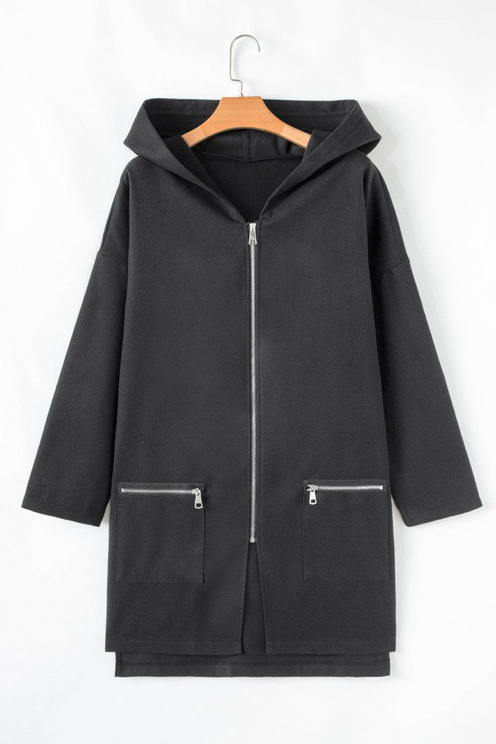 Fiery Red Solid Color Casual Zip up Hooded Coat - Fashion Queen -  6