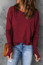 Load image into Gallery viewer, Fiery Red Solid Crew Neck Long Sleeve Top - Fashion Queen -  1

