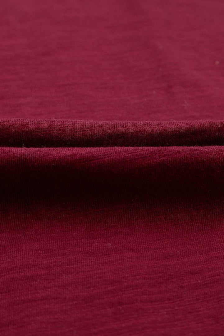 Fiery Red Solid Crew Neck Long Sleeve Top - Fashion Queen -  14
