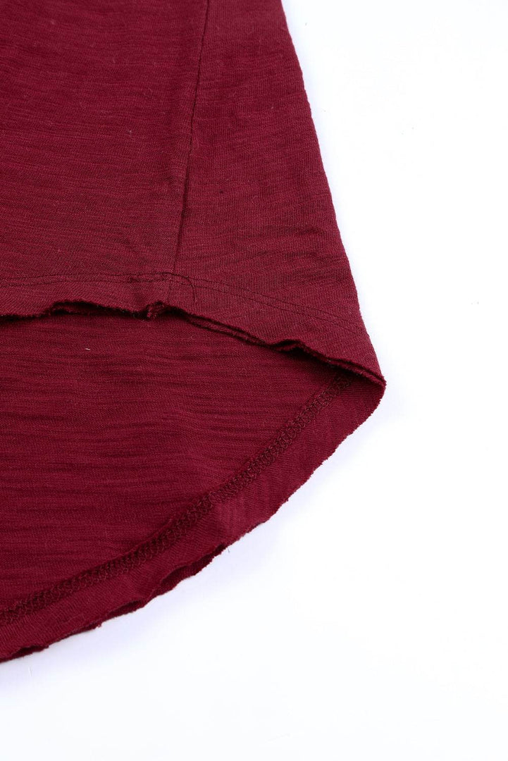 Fiery Red Solid Crew Neck Long Sleeve Top - Fashion Queen -  15