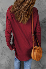 Load image into Gallery viewer, Fiery Red Solid Crew Neck Long Sleeve Top - Fashion Queen -  2
