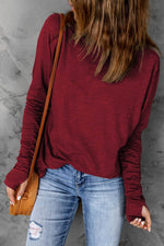 Load image into Gallery viewer, Fiery Red Solid Crew Neck Long Sleeve Top - Fashion Queen -  3
