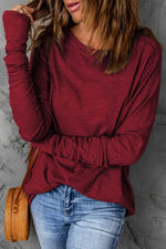 Load image into Gallery viewer, Fiery Red Solid Crew Neck Long Sleeve Top - Fashion Queen -  7
