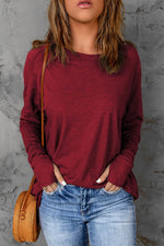 Load image into Gallery viewer, Fiery Red Solid Crew Neck Long Sleeve Top - Fashion Queen -  8
