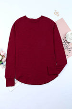 Load image into Gallery viewer, Fiery Red Solid Crew Neck Long Sleeve Top - Fashion Queen -  9
