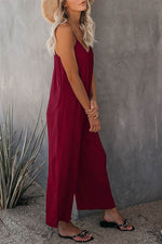 Load image into Gallery viewer, Fiery Red Spaghetti Straps Wide Leg Pocketed Jumpsuits - Fashion Queen -  12
