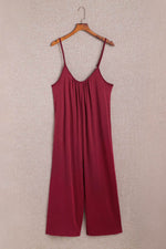 Load image into Gallery viewer, Fiery Red Spaghetti Straps Wide Leg Pocketed Jumpsuits - Fashion Queen -  14
