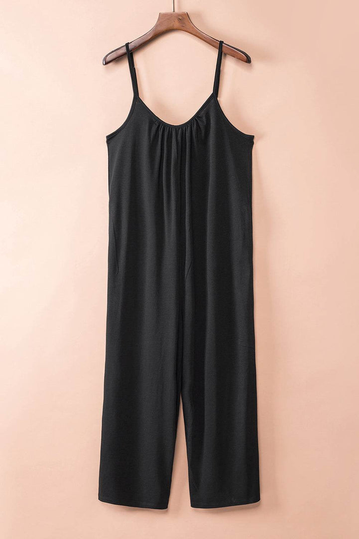 Fiery Red Spaghetti Straps Wide Leg Pocketed Jumpsuits - Fashion Queen -  27