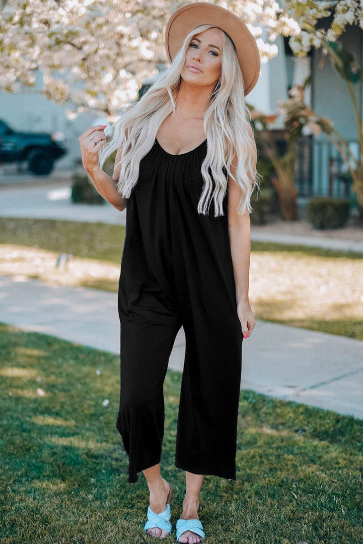Fiery Red Spaghetti Straps Wide Leg Pocketed Jumpsuits - Fashion Queen -  4