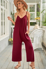 Load image into Gallery viewer, Fiery Red Spaghetti Straps Wide Leg Pocketed Jumpsuits - Fashion Queen -  7
