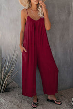 Load image into Gallery viewer, Fiery Red Spaghetti Straps Wide Leg Pocketed Jumpsuits - Fashion Queen -  9

