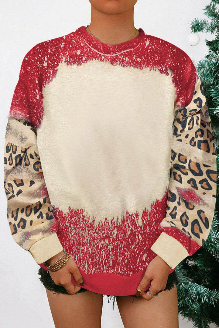 Fiery Red Tie Dye Leopard Drop Shoulder Sweatshirt - Fashion Queen -  3