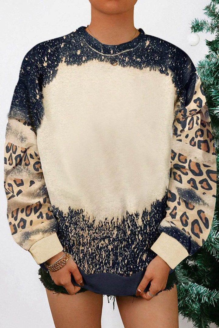 Fiery Red Tie Dye Leopard Drop Shoulder Sweatshirt - Fashion Queen -  6