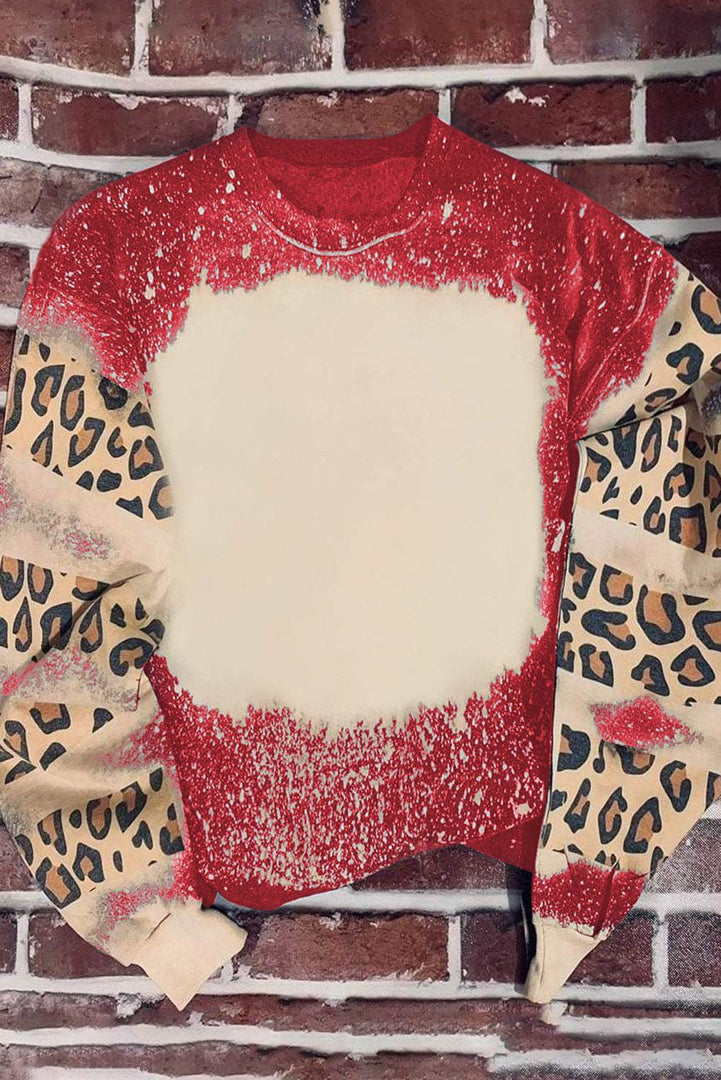 Fiery Red Tie Dye Leopard Drop Shoulder Sweatshirt - Fashion Queen -  7