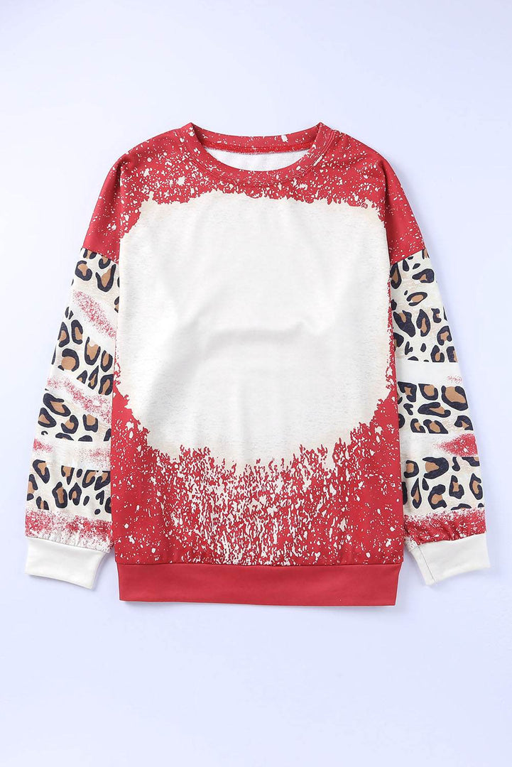 Fiery Red Tie Dye Leopard Drop Shoulder Sweatshirt - Fashion Queen -  8