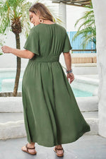 Load image into Gallery viewer, Four Leaf Clover Surplice Neckline Shirred High Waist Plus Size Maxi Dress - Fashion Queen -  10
