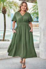 Load image into Gallery viewer, Four Leaf Clover Surplice Neckline Shirred High Waist Plus Size Maxi Dress - Fashion Queen -  14
