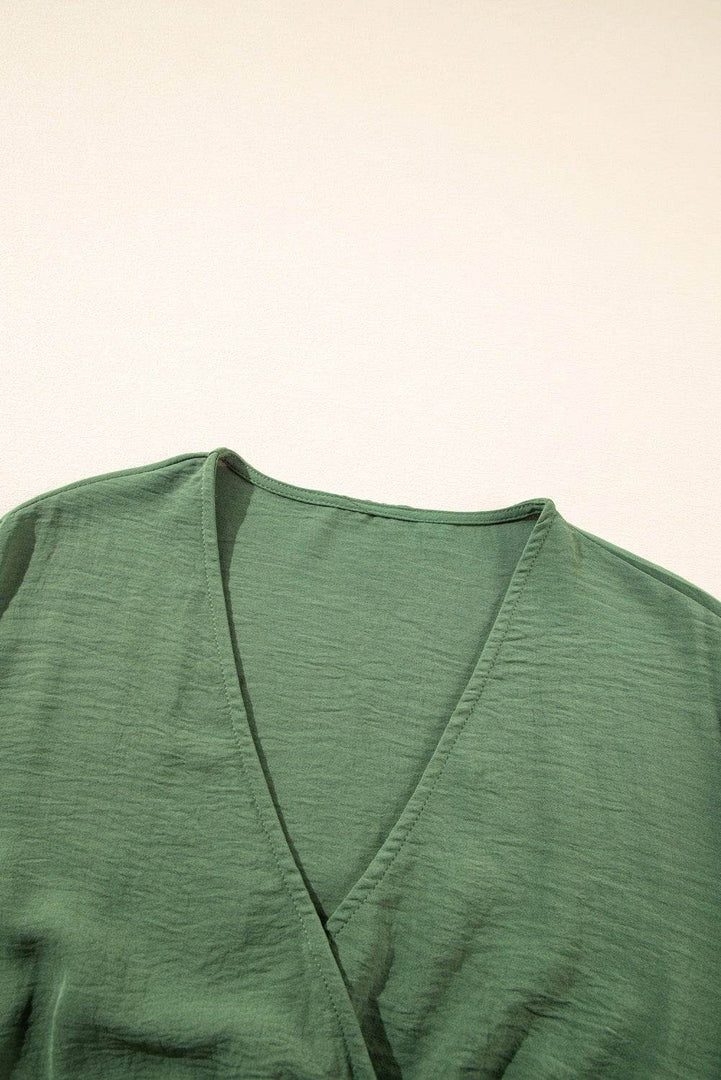 Four Leaf Clover Surplice Neckline Shirred High Waist Plus Size Maxi Dress - Fashion Queen -  7