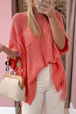 Load image into Gallery viewer, Fresh Salmon Rolled Cuffs Loose Knit Tee with Slits - Fashion Queen -  1
