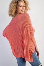 Load image into Gallery viewer, Fresh Salmon Rolled Cuffs Loose Knit Tee with Slits - Fashion Queen -  2
