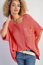 Load image into Gallery viewer, Fresh Salmon Rolled Cuffs Loose Knit Tee with Slits - Fashion Queen -  3
