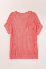 Load image into Gallery viewer, Fresh Salmon Rolled Cuffs Loose Knit Tee with Slits - Fashion Queen -  5
