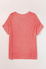 Load image into Gallery viewer, Fresh Salmon Rolled Cuffs Loose Knit Tee with Slits - Fashion Queen -  6
