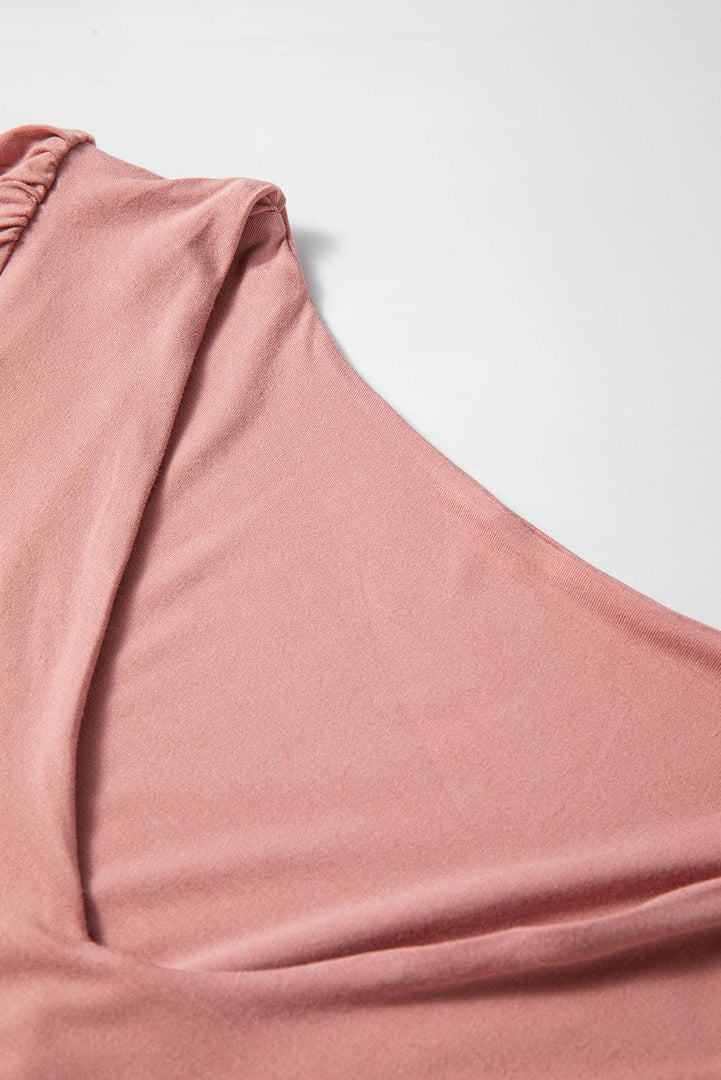 Fushia Plain V neck Long Sleeve Casual Bodysuit - Fashion Queen -  9