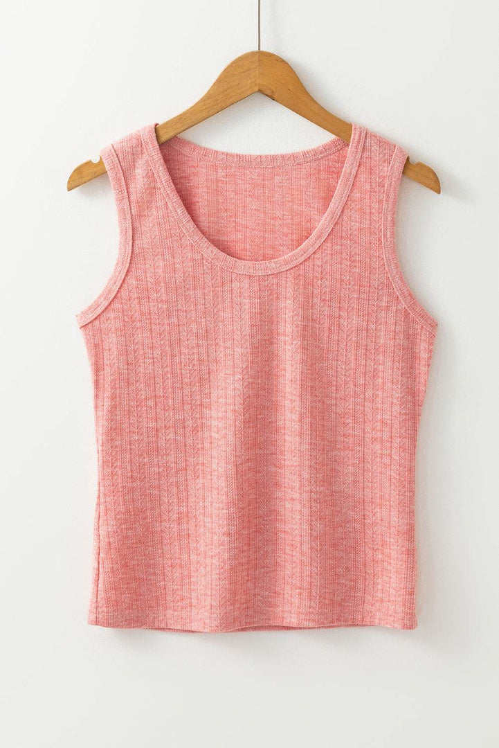 Fushia Solid Color Textured U Neck Slim Tank Top - Fashion Queen -  3