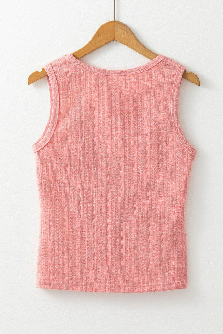 Fushia Solid Color Textured U Neck Slim Tank Top - Fashion Queen -  4
