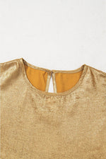 Load image into Gallery viewer, Gold Metal Textured Round Neck Casual Tank Top - Fashion Queen -  6
