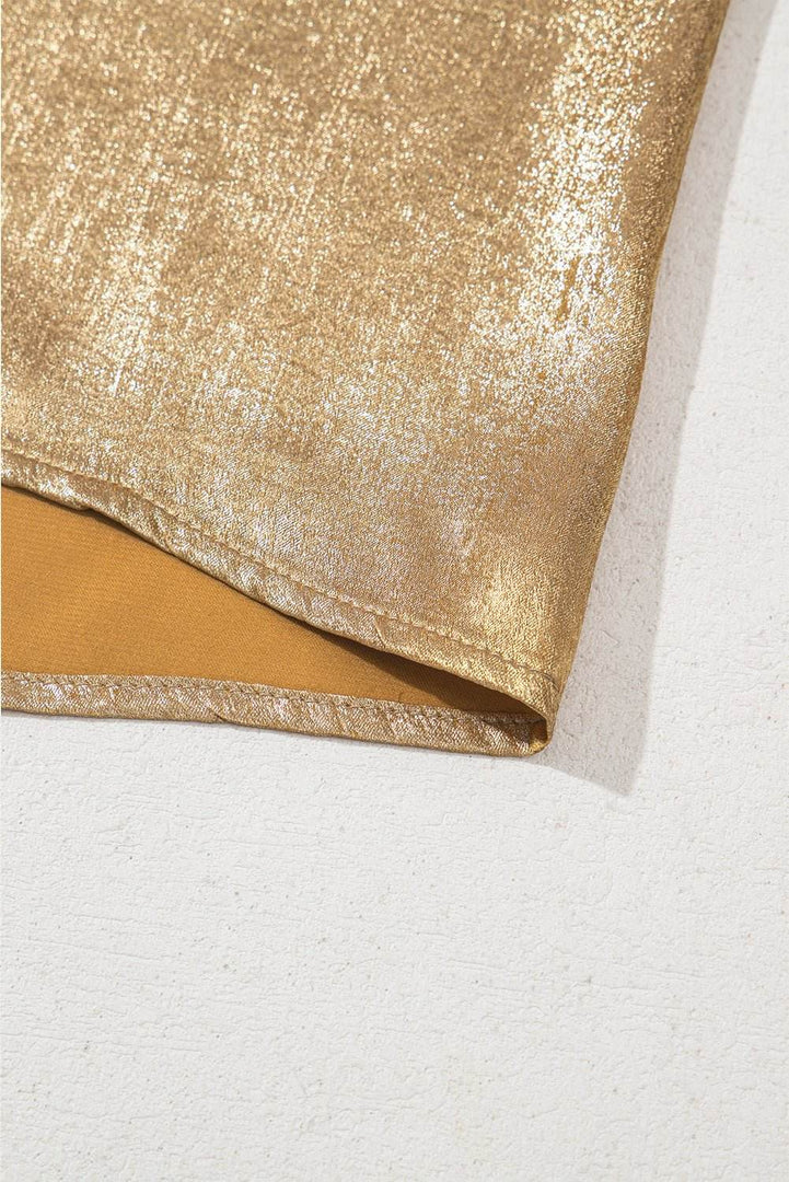 Gold Metal Textured Round Neck Casual Tank Top - Fashion Queen -  8