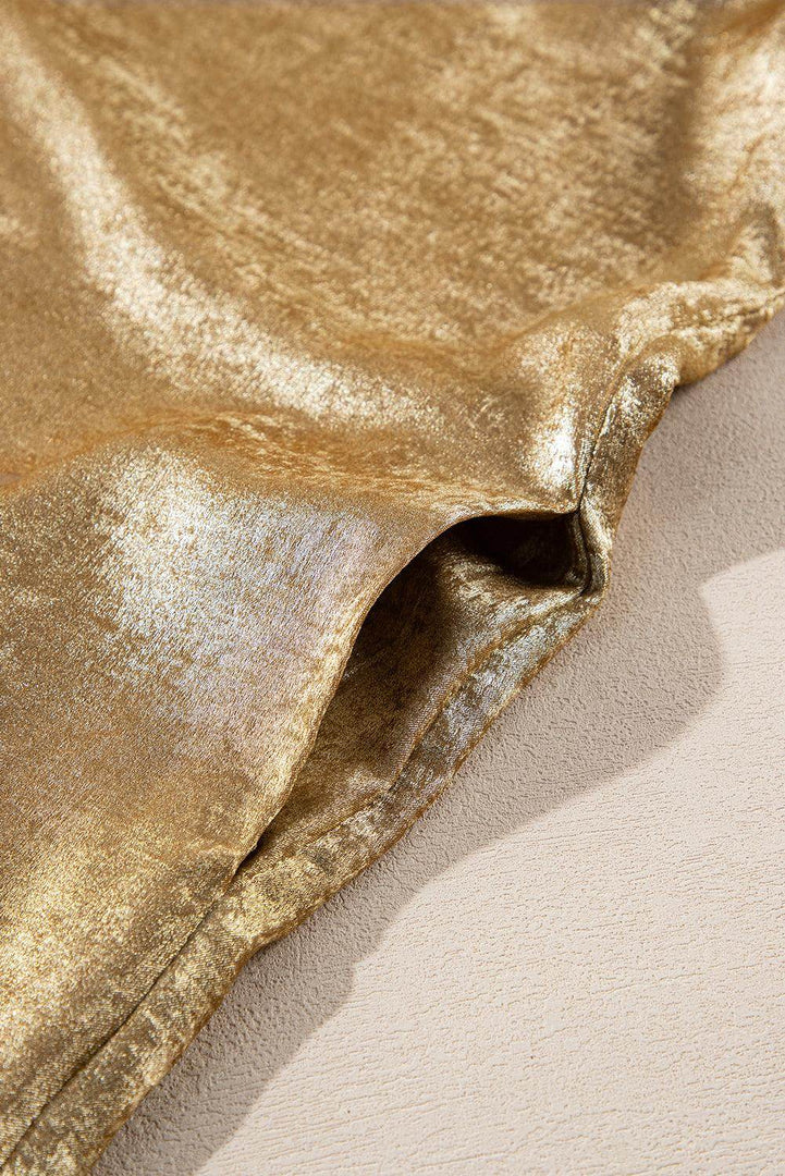 Gold Metallic Luster Crewneck Mini T-Shirt Dress - Fashion Queen -  13