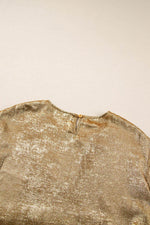 Load image into Gallery viewer, Gold Metallic Luster Crewneck Mini T-Shirt Dress - Fashion Queen -  14
