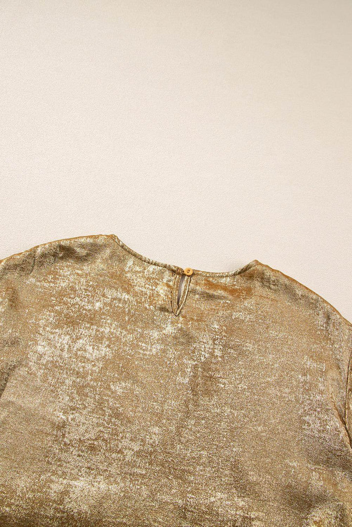 Gold Metallic Luster Crewneck Mini T-Shirt Dress - Fashion Queen -  14