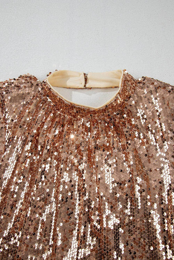 Gold Sequined Long Sleeve Cutout Back Mini Dress - Fashion Queen -  10