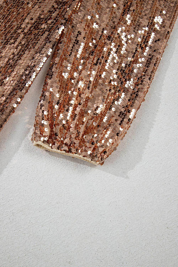Gold Sequined Long Sleeve Cutout Back Mini Dress - Fashion Queen -  11