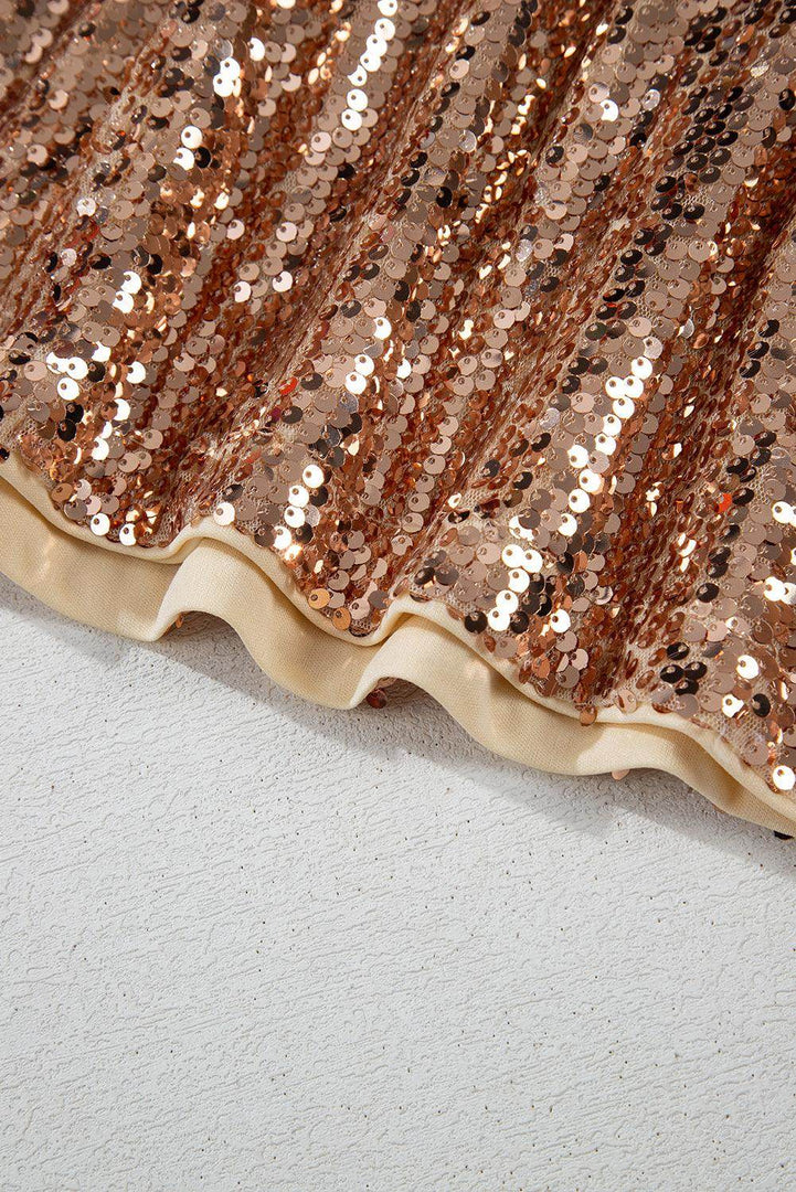 Gold Sequined Long Sleeve Cutout Back Mini Dress - Fashion Queen -  12
