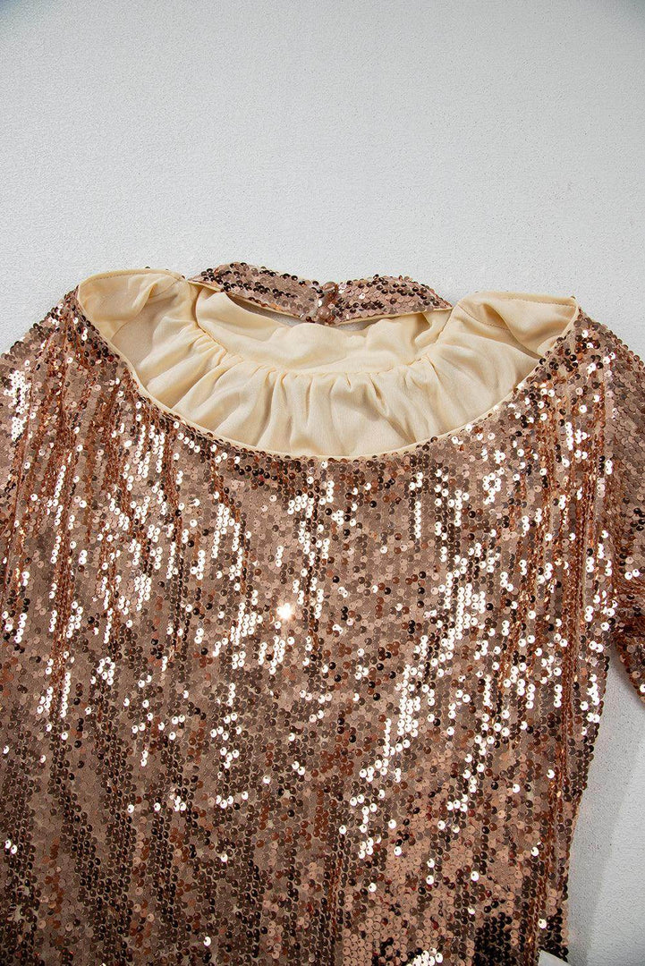 Gold Sequined Long Sleeve Cutout Back Mini Dress - Fashion Queen -  13