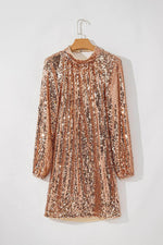 Load image into Gallery viewer, Gold Sequined Long Sleeve Cutout Back Mini Dress - Fashion Queen -  7
