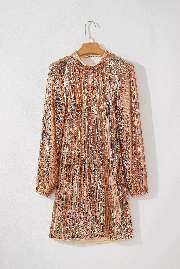 Gold Sequined Long Sleeve Cutout Back Mini Dress - Fashion Queen -  7