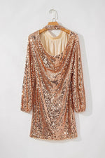 Load image into Gallery viewer, Gold Sequined Long Sleeve Cutout Back Mini Dress - Fashion Queen -  9
