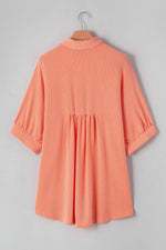 Load image into Gallery viewer, Grapefruit Orange Corded Half Sleeve Button Up High Low Hem Loose Shirt - Fashion Queen -  11
