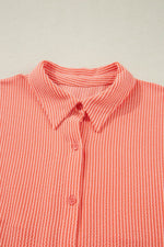 Load image into Gallery viewer, Grapefruit Orange Corded Half Sleeve Button Up High Low Hem Loose Shirt - Fashion Queen -  17
